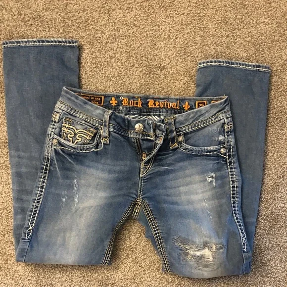 Rock Revival Women’s Slim Jeans in Blue with Distressed Details - Picture 5 of 5